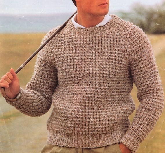Modèle de tricot facile pour hommes Chunky Tweed Pull côtelé