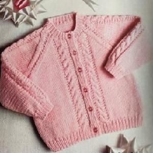 Knitting Pattern Baby or Child's Cardigan with Cables in 4 Ply or DK Yarn Size 18 to 26 inches downloadable pdf, available in ENGLISH only image 1