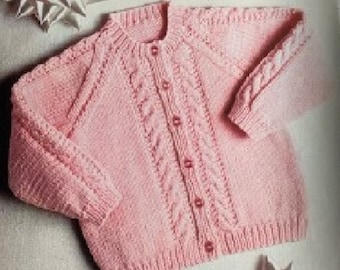 Knitting Pattern Baby or Child's Cardigan with Cables in 4 Ply or DK Yarn Size 18 to 26 inches downloadable pdf, available in ENGLISH only