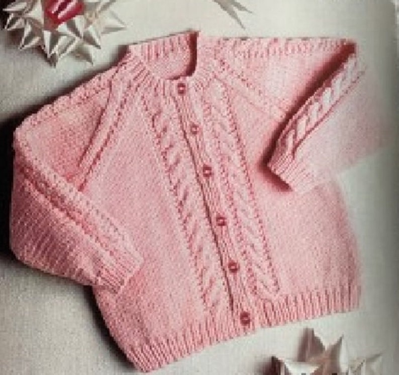 Knitting Pattern Baby or Child's Cardigan with Cables in 4 Ply or DK Yarn Size 18 to 26 inches downloadable pdf, available in ENGLISH only image 1
