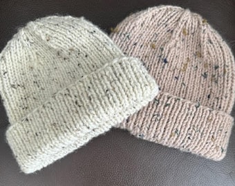Knitting Pattern Ribbed Hat Optional Pompom in Chunky Yarn 9 Sizes to fit Newborn to XL Adult downloadable pdf, available in ENGLISH only