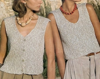 Knitting Pattern Ladies or Girls Linen Look Slipover (Vest Top) & Waistcoat Sizes 32 to 38 inches - downloadable pdf, available in ENGLISH