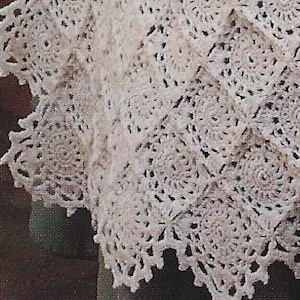 Patrón de crochet para manta de encaje con motivo afgano en hilo de grosor deportivo, descargable en formato PDF, disponible solo en INGLÉS