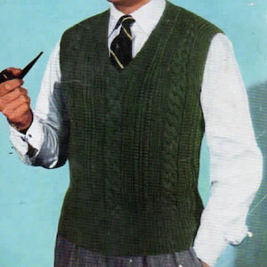 Knitting Pattern Mens Slipover Sleeveless Sweater in DK Size  38 to 42 ins downloadable pdf, available in ENGLISH only