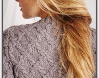Knitting Pattern Ladies or Girls Crew Neck Cabled Aran Sweater Sizes 32 to 42 ins downloadable pdf, available in ENGLISH only