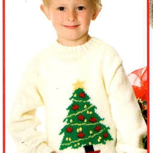 Knitting Pattern Childrens Christmas Sweater Two Designs Santa Claus and Tree in DK Yarn Size 22 to 30 ins downloadable pdf in ENGLISH only