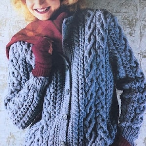Knitting Pattern Ladies Beautiful Traditional Classic Aran Cardigan Jacket Size 32 to 42 ins- downloadable pdf, available in ENGLISH only