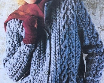 Knitting Pattern Ladies Beautiful Traditional Classic Aran Cardigan Jacket Size 32 to 42 ins- downloadable pdf, available in ENGLISH only