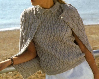 Knitting Pattern Ladies DK Twin Set Cardigan & Short Sleeve Sweater Size 30 to 40 ins downloadable pdf, available in ENGLISH only