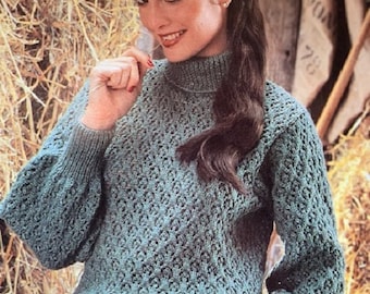 Knitting Pattern Ladies or Girls Lace Pattern Sweater in DK Yarn Size  30 to 40 ins downloadable pdf, available in ENGLISH only