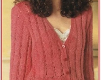 Knitting Pattern Ladies Pretty Lace Border V Neck Cardigan in DK Size 30 to 40 ins downloadable pdf, available in ENGLISH only
