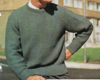 Knitting Pattern Mens Easy Knit Classic Raglan Sweater in DK yarn Sizes 36 to 46 inches  downloadable pdf, available in ENGLISH