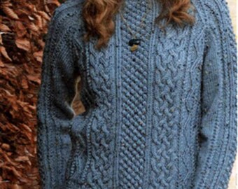 Knitting Pattern Ladies or Girls Beautiful Aran Sweater Size 34 - 52 ins large range of sizes downloadable pdf, available in ENGLISH only