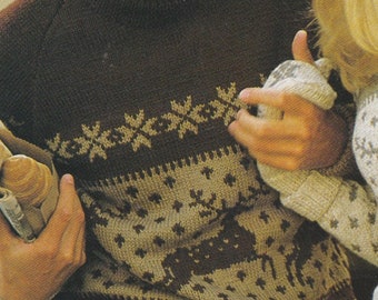 Knitting Pattern Ladies Mens Reindeer Sweater in DK Yarn Size 30 to 40 ins downloadable pdf in ENGLISH only