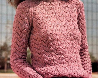 Knitting Pattern Ladies or Girls Pretty Lace Raglan Sweater in DK yarn Sizes 32 to 38 inches  downloadable pdf, available in ENGLISH only