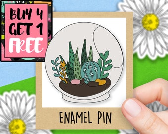 Succulent Crystal Terrarium Rose Gold Enamel Pin