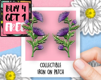 Beautiful Lavender Thistle Flower Iron on Sew on Embroidered Patch