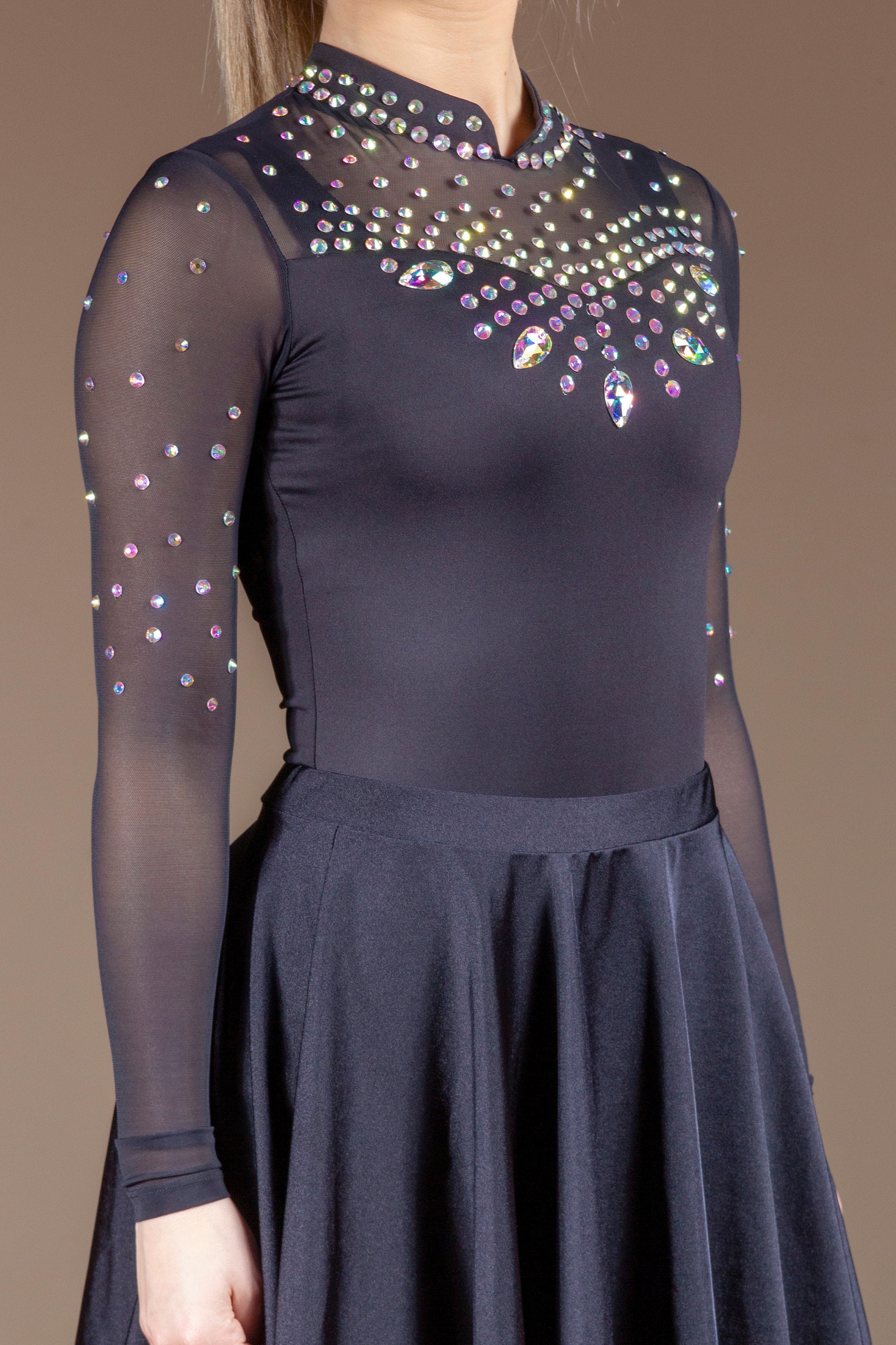 Elegant Black Mesh Long Sleeve Dance Leotard With Zipped Back Etsy