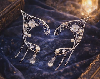 Elfen Ohrmanschette, kein Piercing Fee Hochzeit Ohr wickeln, Silber Mondstein Brautschmuck