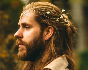 Mens Elven Circlet, Elf King Headpiece, Woodland Crown for Men