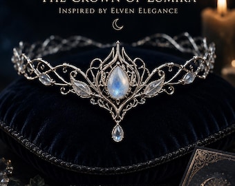 Elven Diadem Crown, Moonstone Tiara, Silver Wire Circlet, Fantasy Wedding Headpiece