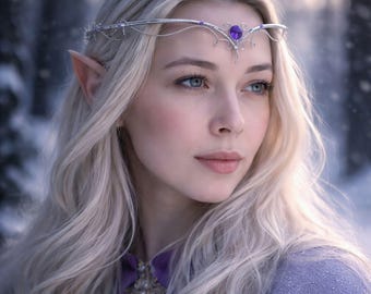 Purple Elven Crown – Crystal Tiara for Woodland Weddings, Cosplay, Fantasy Events