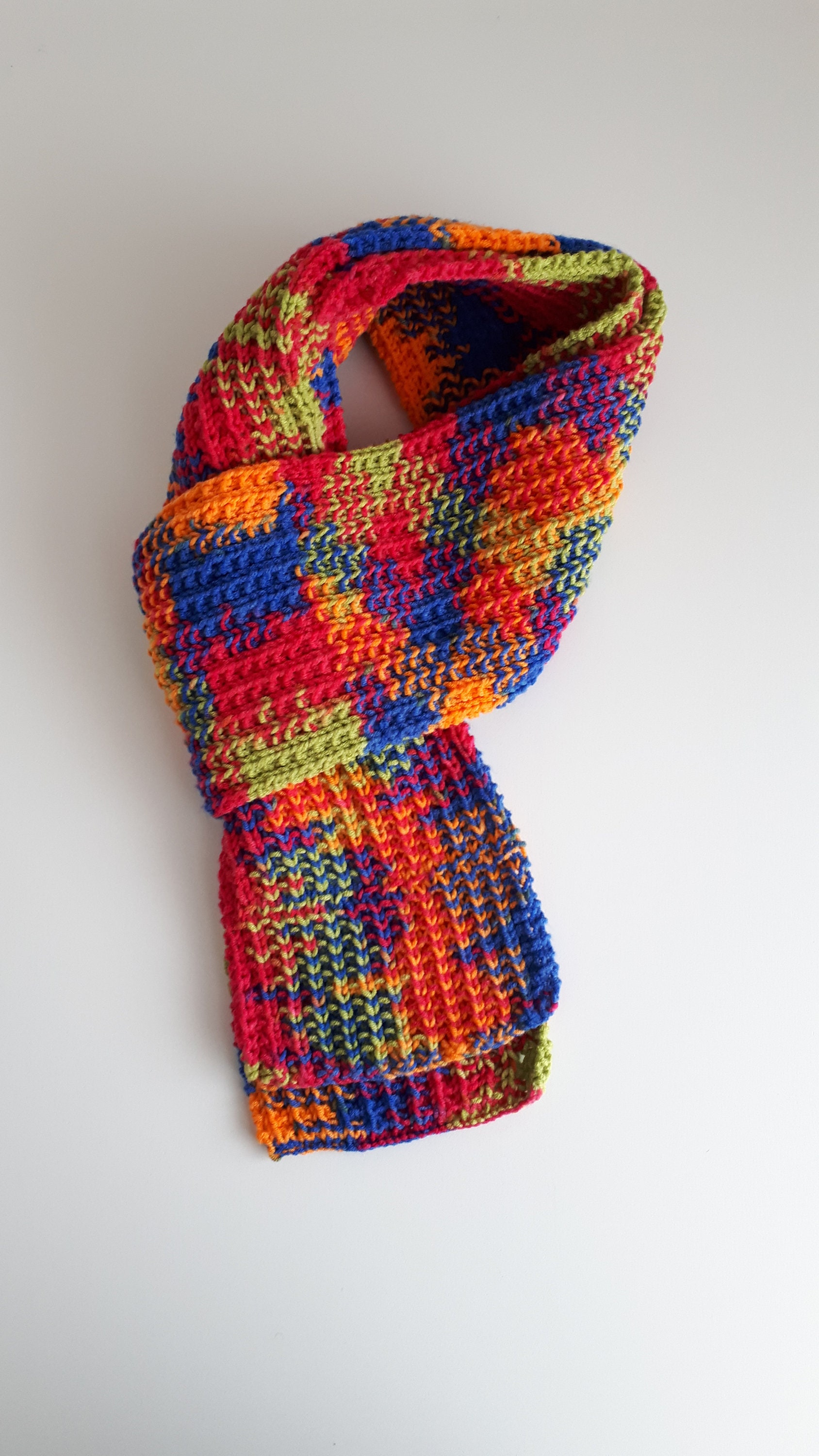 Hand Knitted Bright MultiColoured Scarf Etsy