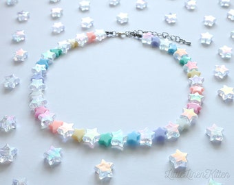 Fairy Kei Pastel Rainbow Star Choker Necklace | Jfashion, Yume Kawaii, Mahou Shoujo