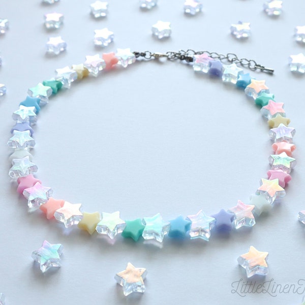 Fairy Kei Pastel Rainbow Star Choker Neclace | Jfashion, Yume Kawaii, Mahou Shoujo