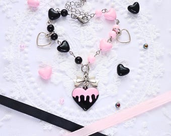 Yami Kawaii Melty Heart Bracelet | Pastel Goth Fashion