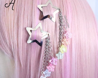 Fairy Kei Rainbow Shooting Star Hair Clips (Sets of 2) |  Jfashion, Decora Kei, Pastel Harajuku Street Fashion
