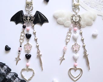 Jirai Kei Angel or Devil Matching Keychain(s) in Pink, Purple and Red | Menhera, Yami Kawaii, Pastel Goth
