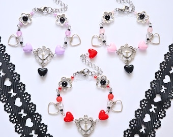 Jirai Kei Beaded Heart Charm Bracelet | Yami Kawaii, Jfashion, Ryousangata