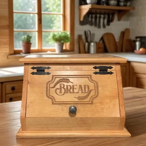 Wooden Bread Box, Personalize with Own Saying, Customize with Stain