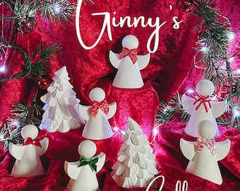 Angels, Trees, White, Resincrete, Bows, place on tabletop, fireplace, centerpiece, classic, solid