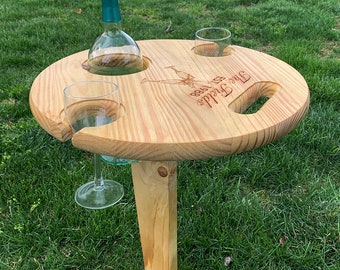 Wine Table, Laser Engraved, Personalized, Portable, Wine Glasses, Wedding, Anniversary, Retirement, Christmas Gift, Housewarming