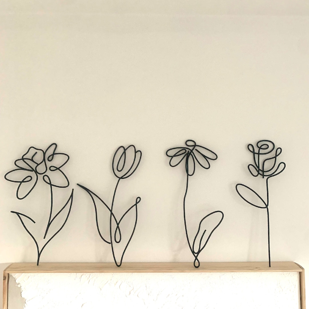 Daffodil Daisy Rose Lily - Wild Flowers - Wire Wall Art Decor