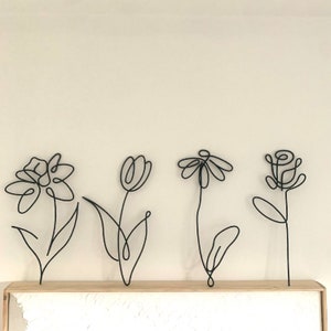 Daffodil Daisy Rose Lily - Wild Flowers - Wire Wall Art Decor - Minimalist Art - Forever Flowers - Unique Wall Hanging - Mothers Day Gifts