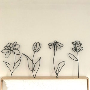 Daffodil Daisy Rose Lily - Wild Flowers - Wire Wall Art Decor - Minimalist Art - Forever Flowers - Unique Wall Hanging - Mothers Day Gifts