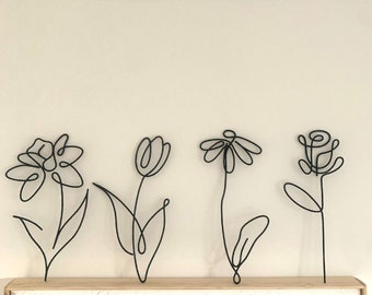 Daffodil Daisy Rose Lily - Wild Flowers - Wire Wall Art Decor - Minimalist Art - Forever Flowers - Unique Wall Hanging - Mothers Day Gifts