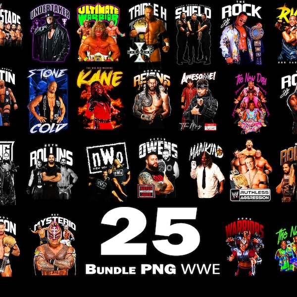 25 Wrestling tee Png bundle, WWE PNG Bundle, PNG, Clipart, Digital Prints, American wrestling, Wrestling png , sport png, Instant Download