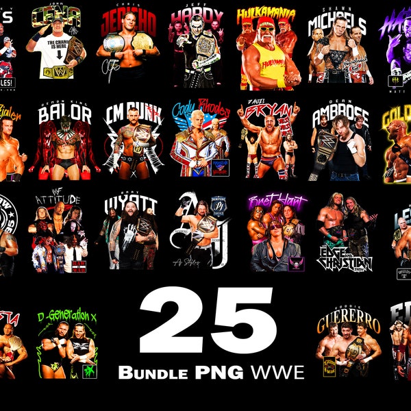 25 Wrestling tee Png bundle, WWE PNG Bundle, PNG, Clipart, Digital Prints, American wrestling, Wrestling png , sport png, Instant Download