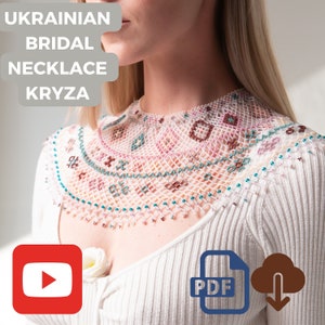 Handledning för ukrainskt brudhalsband Kryza, mönster för pärlhalsband, pdf-nedladdning, mönster- och videohandledning, pärlvävningskit.