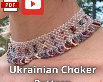 Ukrainian Bead Necklace Pattern Tutorial, Bead Pattern, Necklace  Instruction, Clear Bead Choker, Made For Yourself