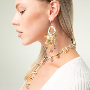 Bead Flowers Jewelry Set | Gift For Her | Floral Jewelry | Beaded Earrings | Jewelry Set 3 in 1 | Boho Jewelry Set | Bridal Jewelry Set |