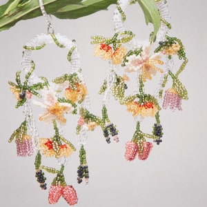 Flowers Unique Earrings, Statement Floral Circle Dangle Earrings, Bohemian Colorful Earrings, Beaded Jewelry