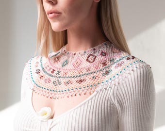 Clear Beaded Necklace | Ukrainian Jewelry | Sylianka Necklace | GIft For Her | Beaded Bracelet | Crystal Necklace | Geometric | Lemko