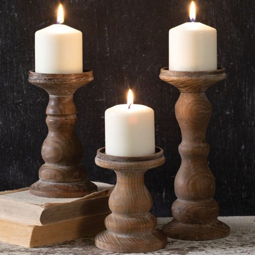 Set of 3 Wood Pillar Candle Holders Rustic Candle Holders - Etsy