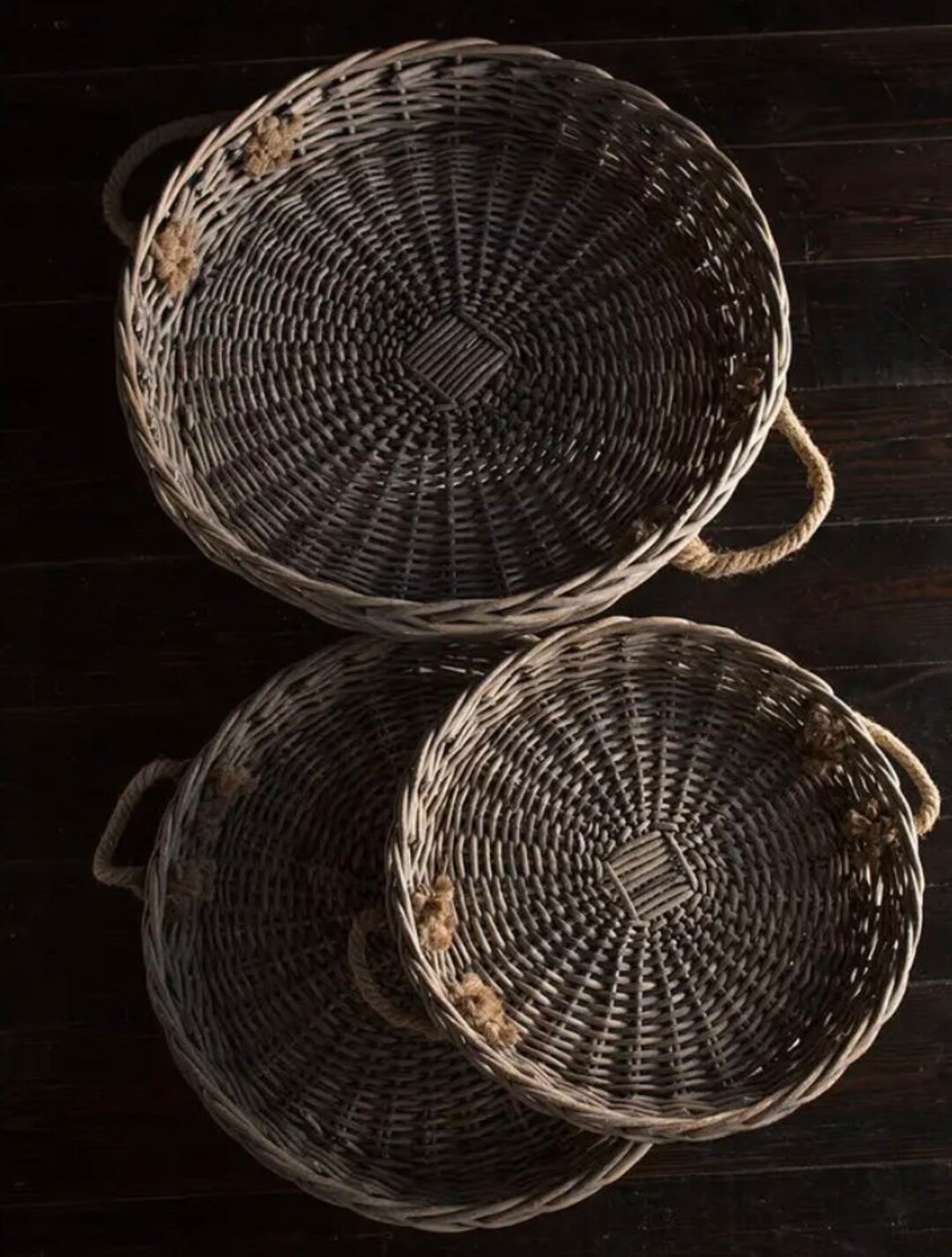 Extra Large Round Willow Trays With Jute Handles Woven Etsy