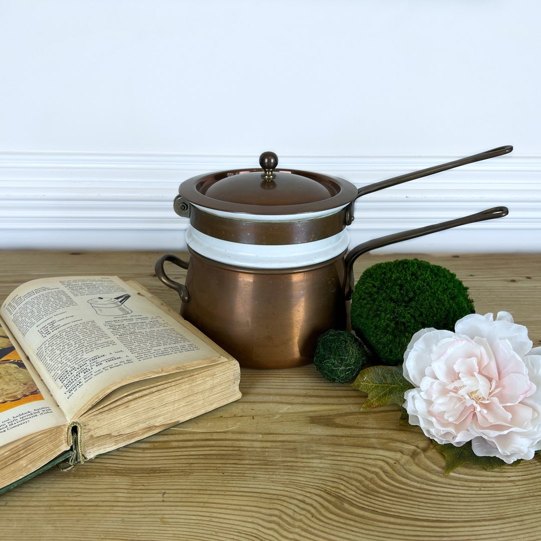 Vintage B&M Douro Copper Double Boiler Bain Marie Pot With 2 Quart